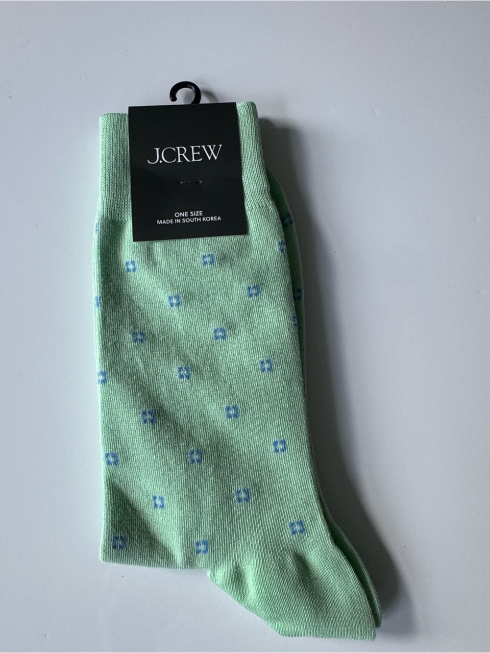 J. Crew Mint Green Crew Socks with Light Blue Dot Motif